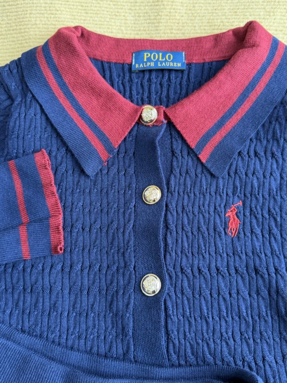 Polo Ralph Lauren Women Cable Knit 2 Piece Set Navy Striped Polo Cardigan - Picture 6 of 11